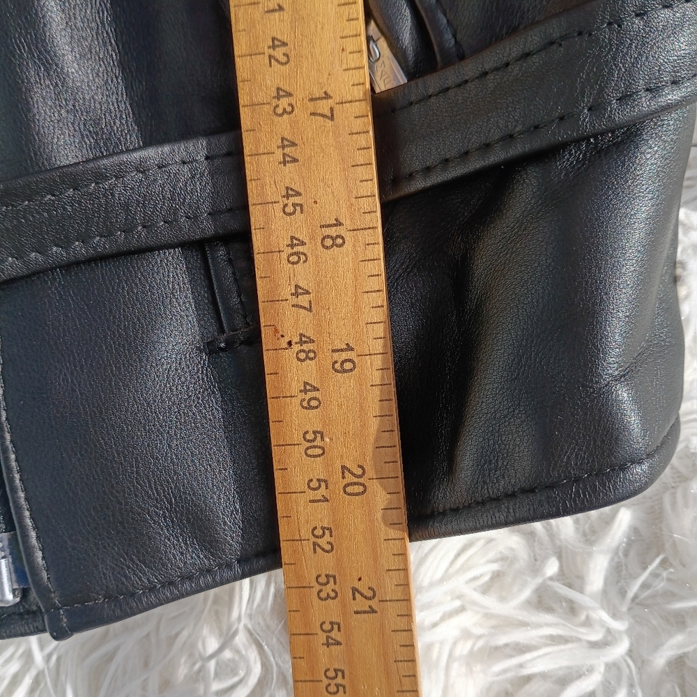 Steer Brand Black Leather Moto Jacket Belted Zip Front Size 14 USA - Picture 11 of 15